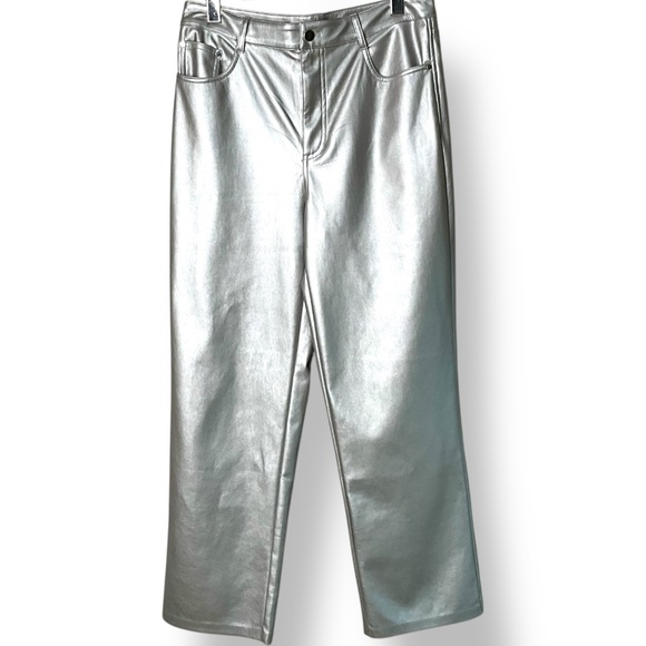 NWT CAMI NYC Hanie Silver Metallic 5 Pocket Jeans Straight Cropped Leg SZ 10 - Picture 3 of 13